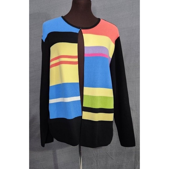 Designer Originals Sweaters - Designers Originals Women’s XL Black Blue Purple Open Front Cardigan Color block